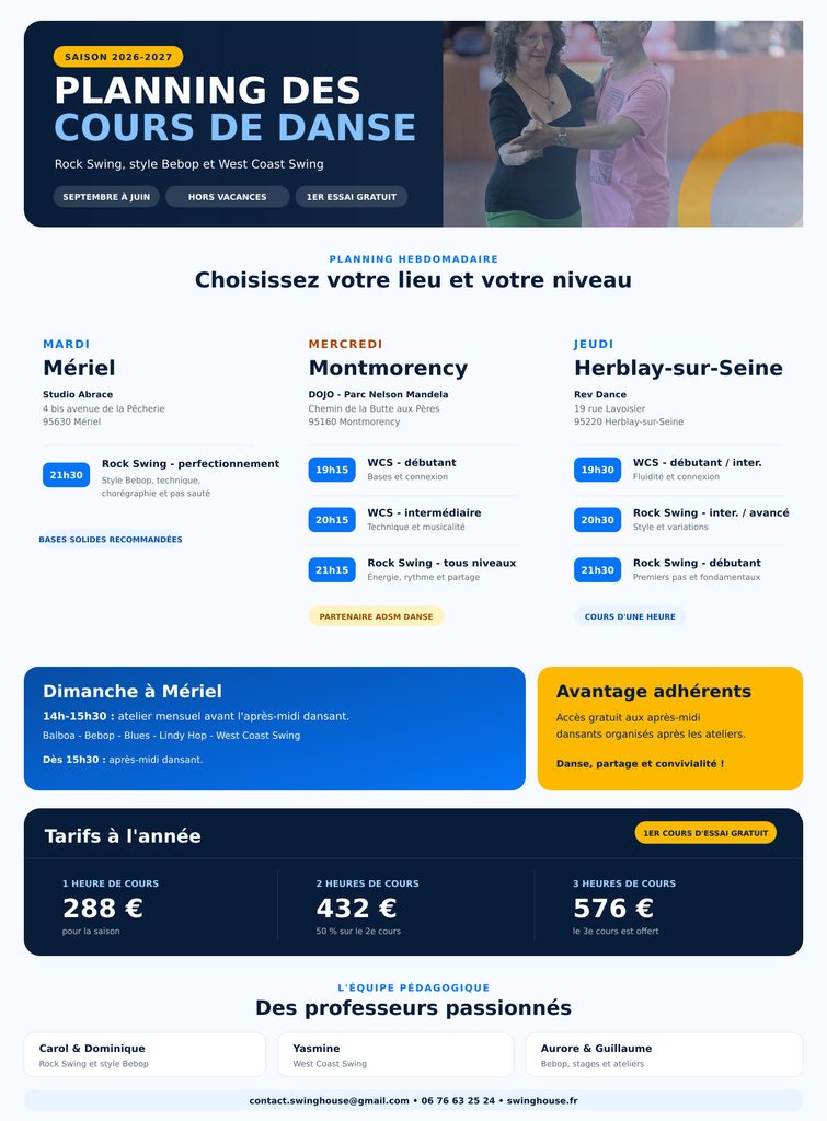 Planning des cours de danse